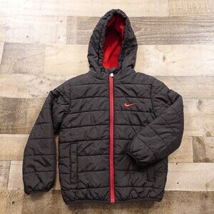 Nike Hooded Puffer Jacket Boys Youth Medium Black Red Insulated Winter